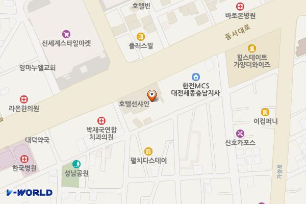 선샤인호텔웨딩홀 위치 지도 — 대전광역시 동구 동서대로 1700