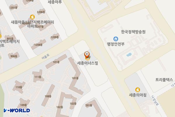 세진이너스빌오피스텔 위치 지도 — 세종특별자치시 한누리대로 207