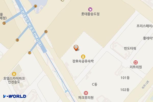 롯데몰송도캐슬파크오피스텔 위치 지도 — 인천광역시 연수구 인천타워대로132번길 9