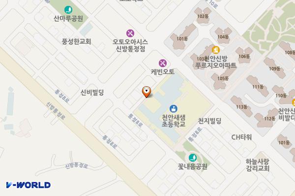 충남 천안시 천안새샘초등학교 위치 지도 — 충청남도 천안시 동남구 통정9로 58