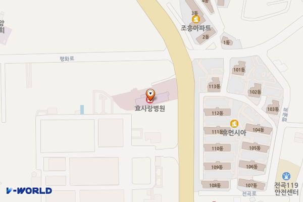 경기 연천군 효사랑병원장례식장 위치 지도 — 경기도 연천군 전곡읍 평화로 525