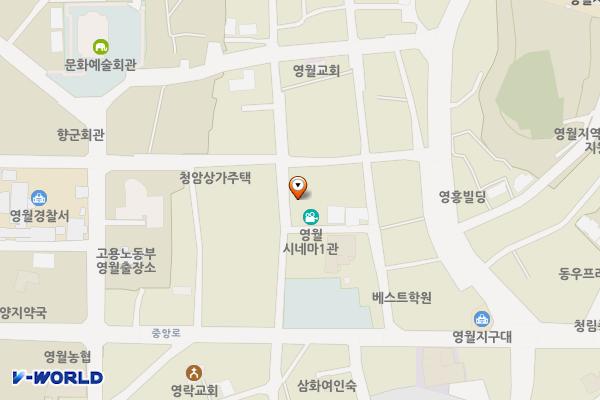 영월시네마 앞 제1주차장 위치 지도 — 강원특별자치도 영월군 영월읍 관풍헌길 68