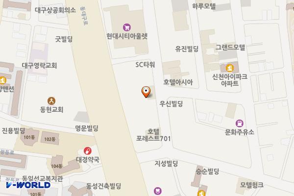 호텔 맥심 위치 지도 — 대구광역시 동구 동부로22길 80(신천동)