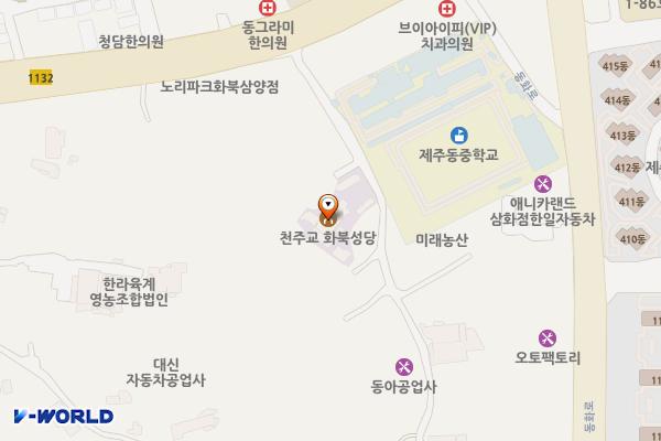 화북성당 위치 지도 — 제주특별자치도 제주시 청풍남8길 14
