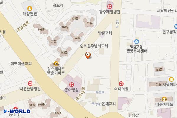 백운대라수 어썸브릿지 주상복합 위치 지도 — 전남광주통합특별시 남구 회재로 1284
