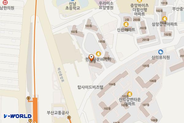 퀸즈타운W사하 관리단 위치 지도 — 부산광역시 사하구 비봉로 93