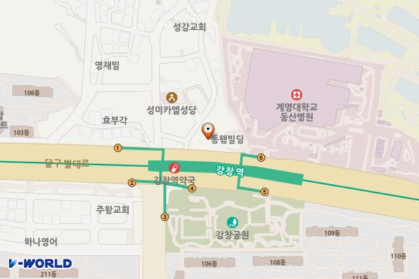 학교법인 계명대학교(동행빌딩) 위치 지도 — 대구광역시 달서구 달구벌대로 1019