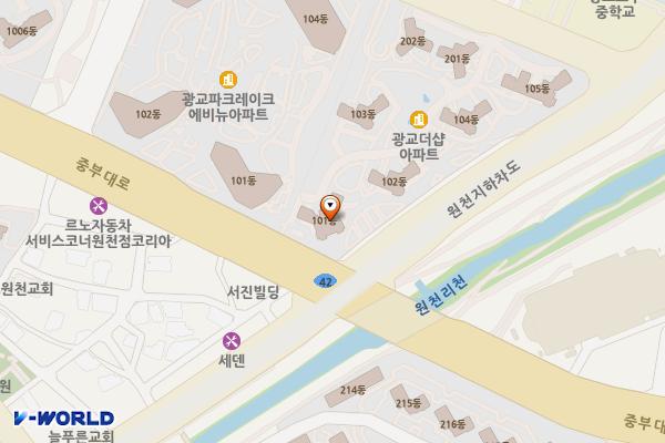 광교더샵오피스텔단지관리단 위치 지도 — 경기도 수원시 영통구 광교호수로 15