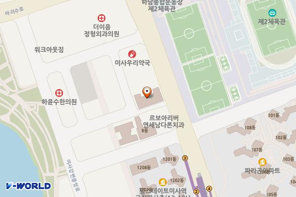 미사더랜드시티오피스텔 관리단 위치 지도 — 경기도 하남시 미사강변동로 121