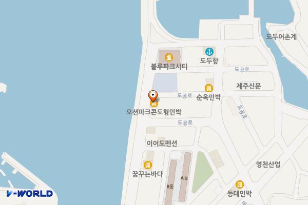 오션파크(SP) 위치 지도 — 제주특별자치도 제주시 도두항서길 53