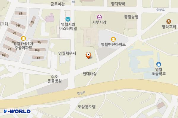 세무서-터미널방면(동강한우 담 밑) 위치 지도 — 강원특별자치도 영월군 영월읍 하송안길 65