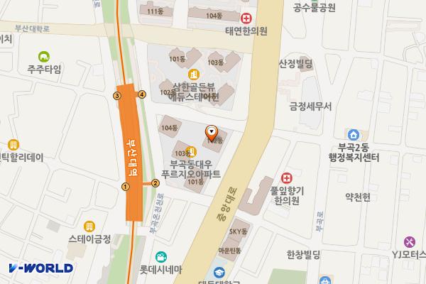 부곡동푸르지오상가관리단(T) 위치 지도 — 부산광역시 금정구 중앙대로 1617-12