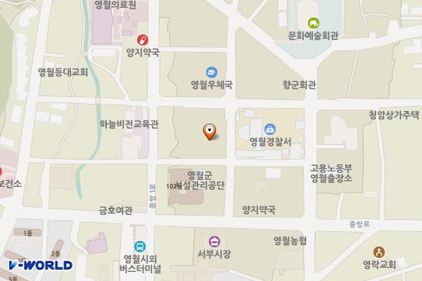 통신공사 좌측(KT담장-우체국 방면) 위치 지도 — 강원특별자치도 영월군 영월읍 단종로33번길 30