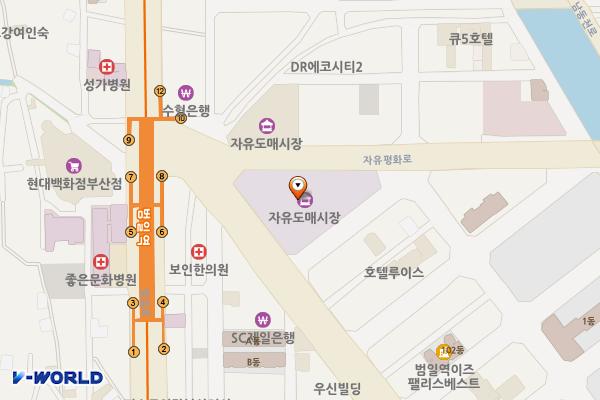 부산자유도매시장(2022) 위치 지도 — 부산광역시 동구 조방로 48