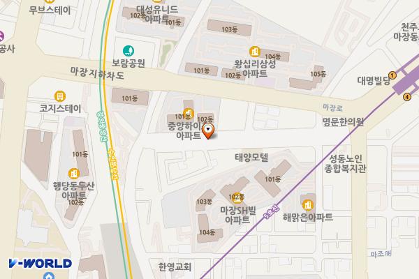 성동구 마장동 거주자우선주차장 가로등형 충전기 위치 지도 — 서울특별시 성동구 마장동 775-2 트레저힐스