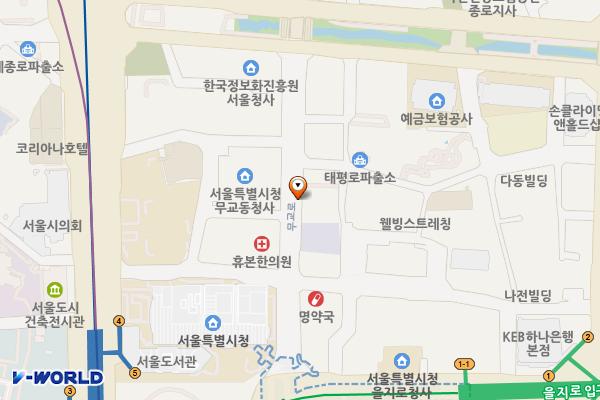 기업은행 무교지점 앞 가로등형 충전소 위치 지도 — 서울특별시 중구 무교로 20