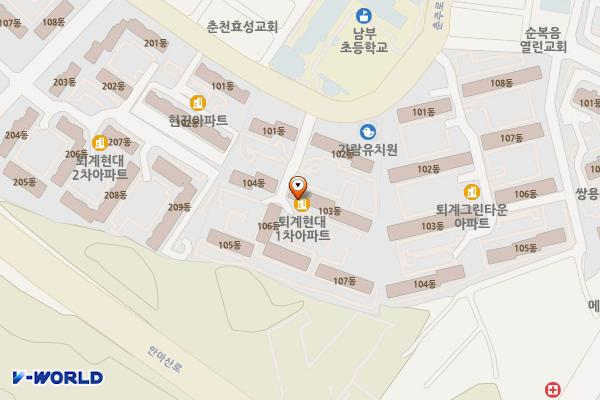퇴계현대1차아파트 위치 지도 — 강원특별자치도 춘천시 춘주로 162