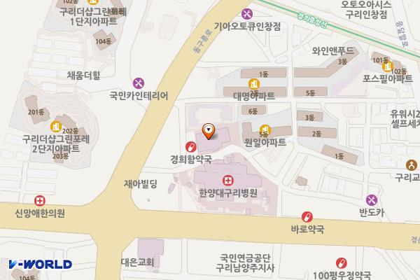 한양대학교 구리병원 신관 위치 지도 — 경기도 구리시 동구릉로6번길 21