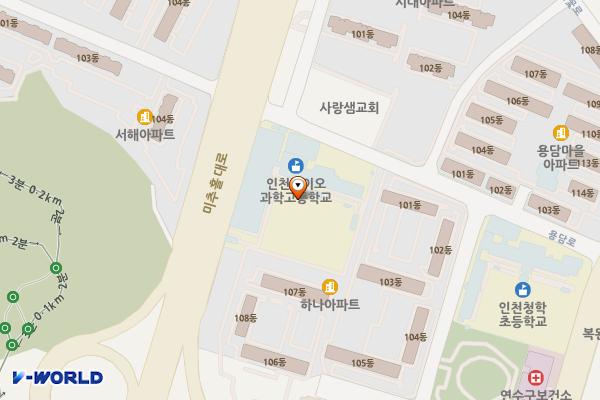인천바이오과학고등학교 위치 지도 — 인천광역시 연수구 용담로 12