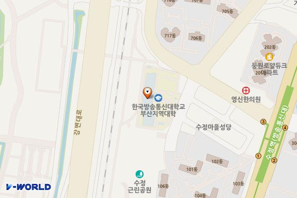 방송통신대학교 부산지역대 (신관) (완속충전기) 위치 지도 — 부산광역시 북구 학사로17번길 14