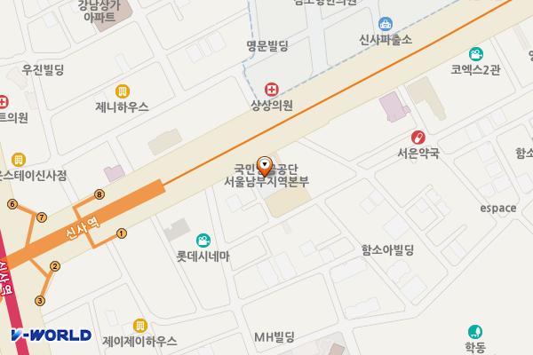 국민연금공단 서울남부지역본부 (완속충전기) 위치 지도 — 서울특별시 강남구 도산대로 128