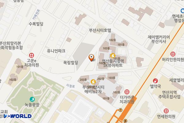 천평주차장 쏘카존 위치 지도 — 부산광역시 연제구 중앙대로1043번길 40