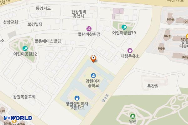 창원여자중학교 완속충전기 위치 지도 — 경상남도 창원시 의창구 팔용로 487