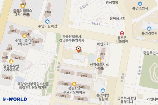 통영교육지원청 위치 지도 — 경상남도 통영시 광도면 죽림2로 25-32