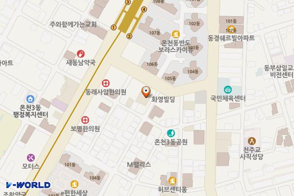 사직 덴바스타 시그니처호텔 위치 지도 — 부산광역시 동래구 여고북로23번길 55
