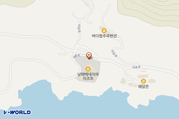 남해 배네치아리조트 위치 지도 — 경상남도 남해군 미조면 미송로 249-11