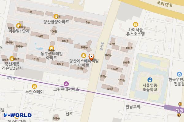 당산SH빌 앞 노상주차장 – 가로등형 위치 지도 — 서울특별시 영등포구 영신로 183