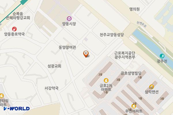 양동 닭전길시장 공영주차장 위치 지도 — 전남광주통합특별시 서구 양동시장2길 32