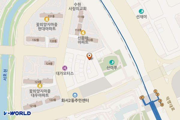 수원꽃뫼마을 공영주차장 위치 지도 — 경기도 수원시 팔달구 화산로6번길 6