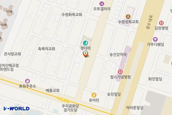 장다리로(어린이공원입구앞) – 가로등형 위치 지도 — 경기도 수원시 팔달구 인계동 1076번지