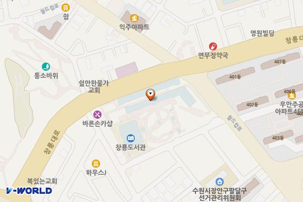 창룡공영주차장 위치 지도 — 경기도 수원시 팔달구 월드컵로381번길 2