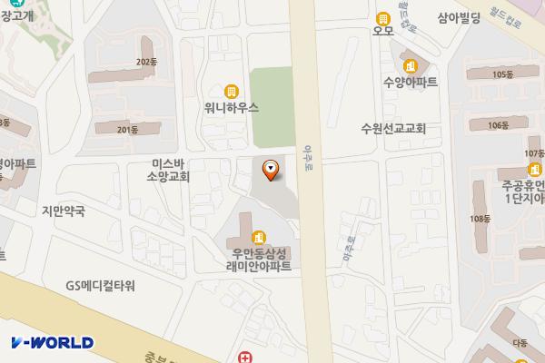 우만2동 공영주차장 위치 지도 — 경기도 수원시 팔달구 아주로27번길 5