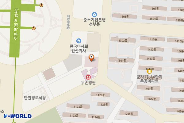 두손병원 앞 공영유료주차장 위치 지도 — 경기도 안산시 단원구 선부동 1077-19