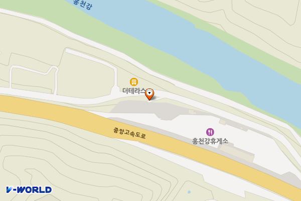 홍천강휴게소 (춘천) 위치 지도 — 강원특별자치도 홍천군 북방면 도사곡길 223