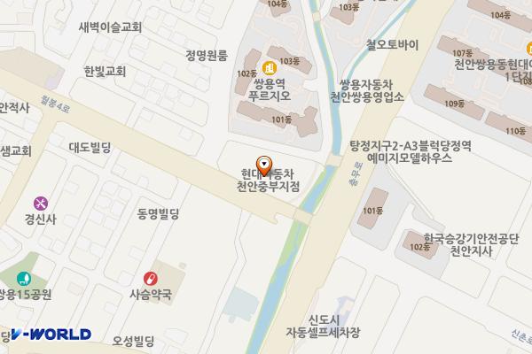 현대자동차 천안중부지점 위치 지도 — 충청남도 천안시 서북구 월봉4로 8