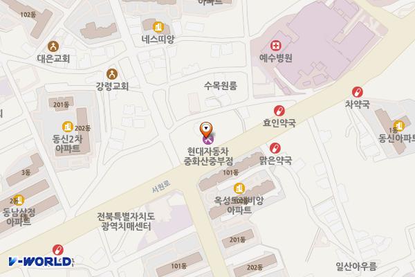 현대블루핸즈 중화산중부점 위치 지도 — 전북특별자치도 전주시 완산구 서원로 341