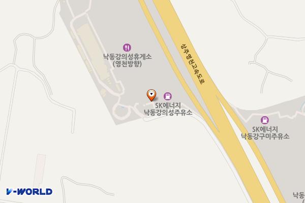 낙동강의성휴게소 (하행) 위치 지도 — 경상북도 구미시 도개면 용산리 산21-8