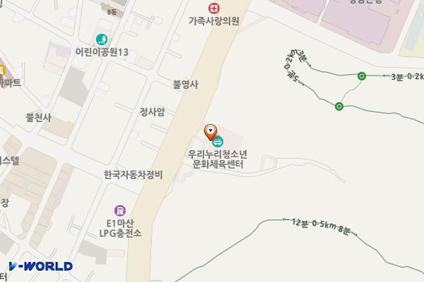 우리누리청소년문화센터 위치 지도 — 경상남도 창원시 마산회원구 팔용로 128
