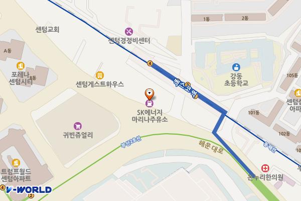 SK에너지 마리나주유소 위치 지도 — 부산 해운대구 해운대로 345
