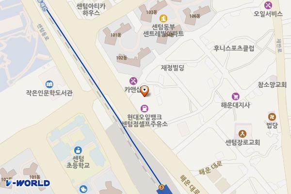 HD현대오일뱅크 센텀셀프주유소 위치 지도 — 부산광역시 해운대구 해운대로 179