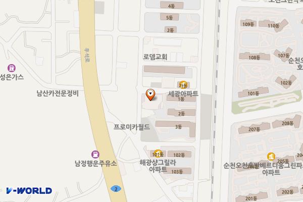 대한예수교장로회순천성광교회(OCPP) 위치 지도 — 전남광주통합특별시 순천시 동신흥6길 14