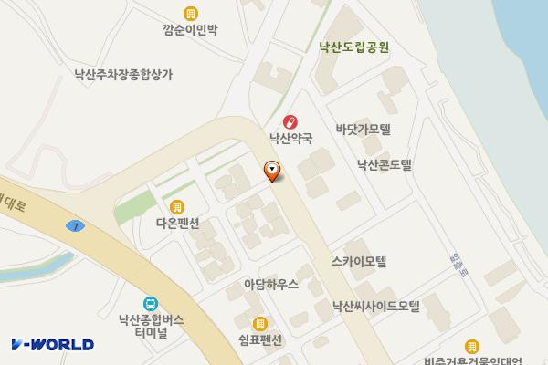 낙산 택시부 ~낙산콘도 도로변 위치 지도 — 강원특별자치도 양양군 강현면 주청리 133