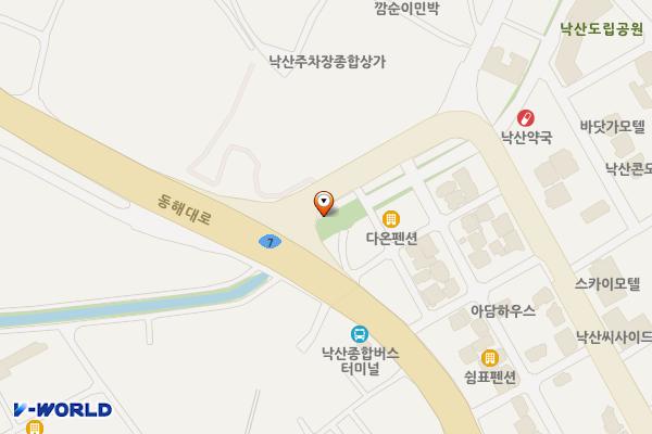 낙산 곤충생태관 ~ 택시부 앞 화장실 위치 지도 — 강원특별자치도 양양군 강현면 전진리 38-2