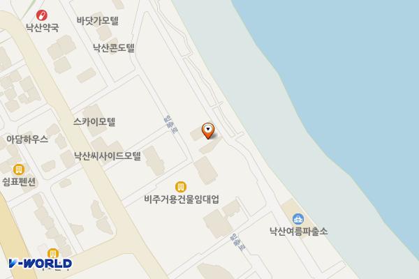 낙산 7호넷비치 ~ 롤리카페 도로변 위치 지도 — 강원특별자치도 양양군 강현면 주청리 2-47