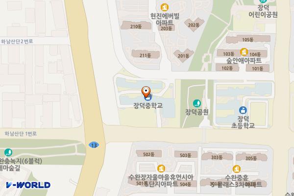 장덕중학교 위치 지도 — 전남광주통합특별시 광산구 수등로 11