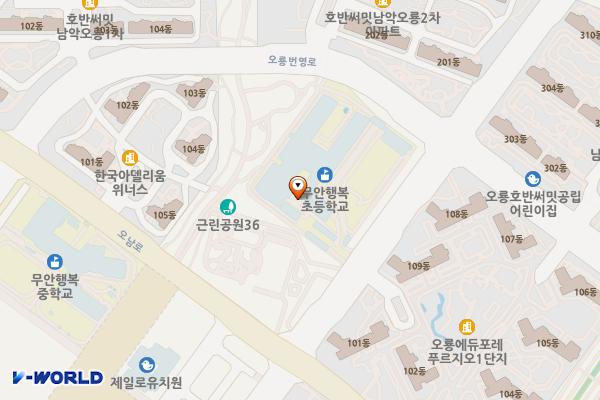 무안행복초등학교 위치 지도 — 전남광주통합특별시 무안군 일로읍 오룡중앙동로 38